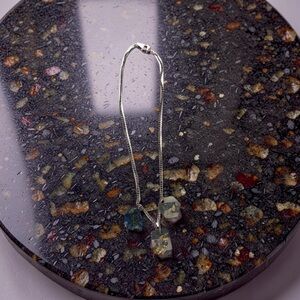 Sterling Silver Necklace with Green Resin Cube Pendants